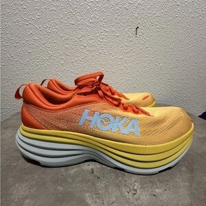 HOKA Bondi 8 Mens Size 11.5D Running Shoes Puffin's Bill Orange 1123202 PBAY